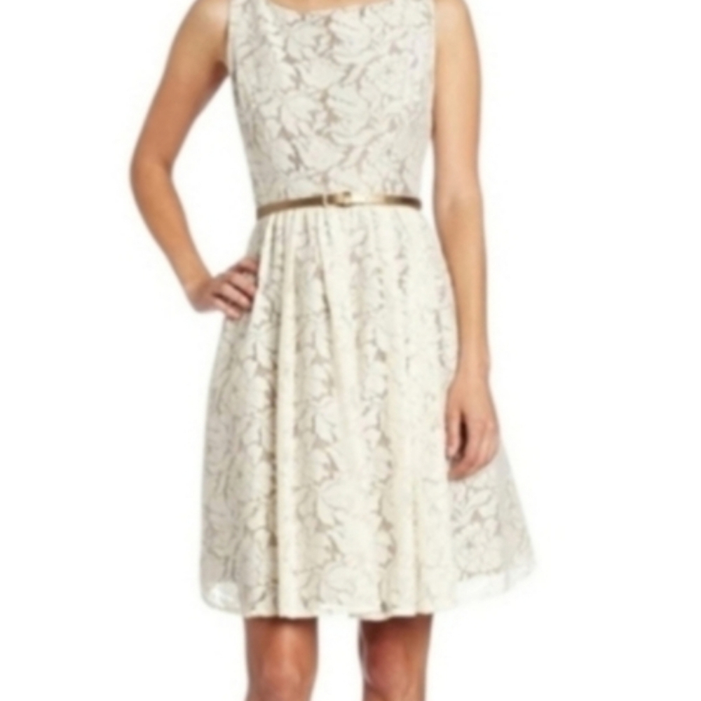 Jessica Howard Ivory Lace Floral Metallic Sleeveless Fit and Flare Dress 8